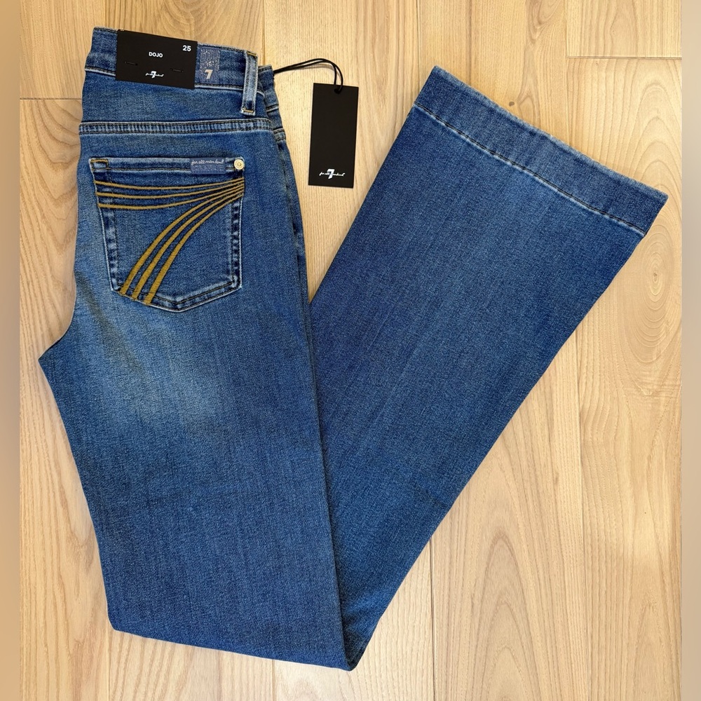 Long! 7 For All Mankind Dojo Original Jeans Women Flare Leg Trousers NWT Size 25